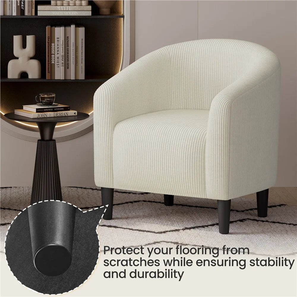 Yaheetech Upholstered Club Chair Accent Barrel Chair, Ivory