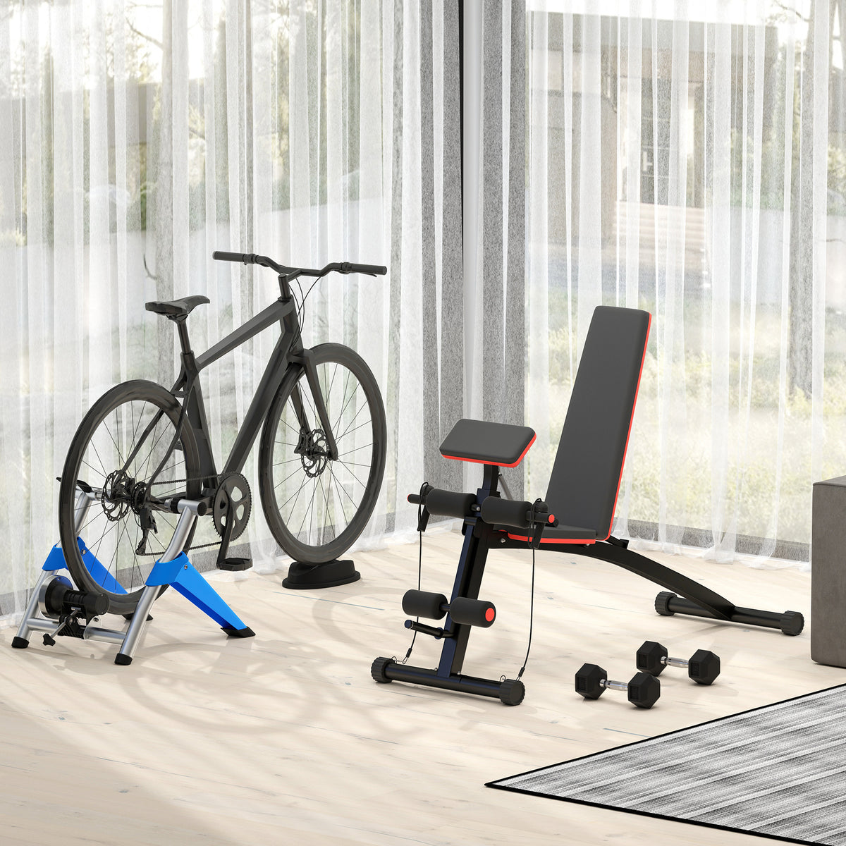 HOMCOM Rollentrainer, Radtrainer, 8 Widerstandsstufen, klappbar, für 26-29'', blau, 77 x 56 x 47,5 cm