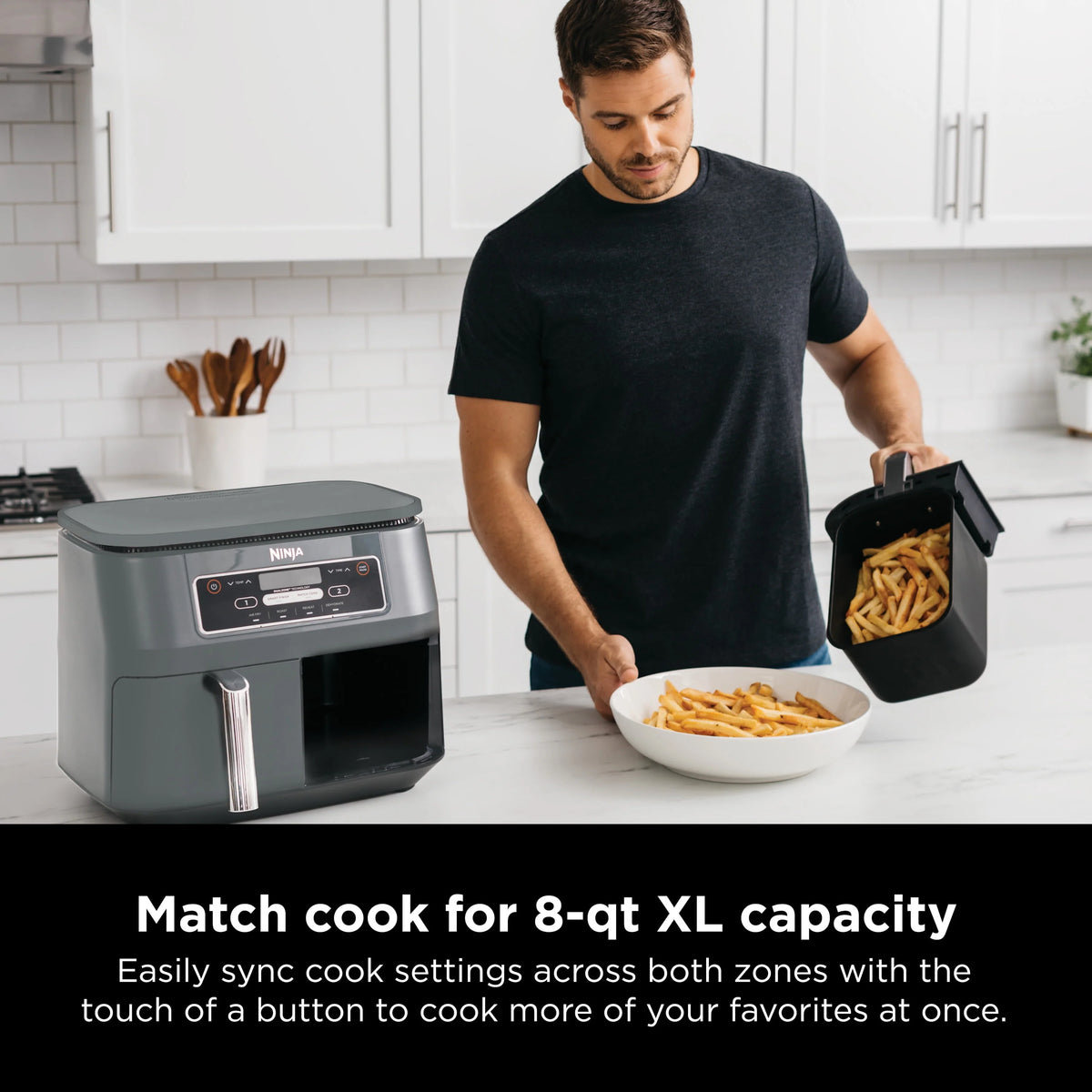 Ninja Foodi 4 In1 8 - Quart. 2 Basket Air Fryer with Dualzone Technology Air Fry, Roast, and More, DZ100WM