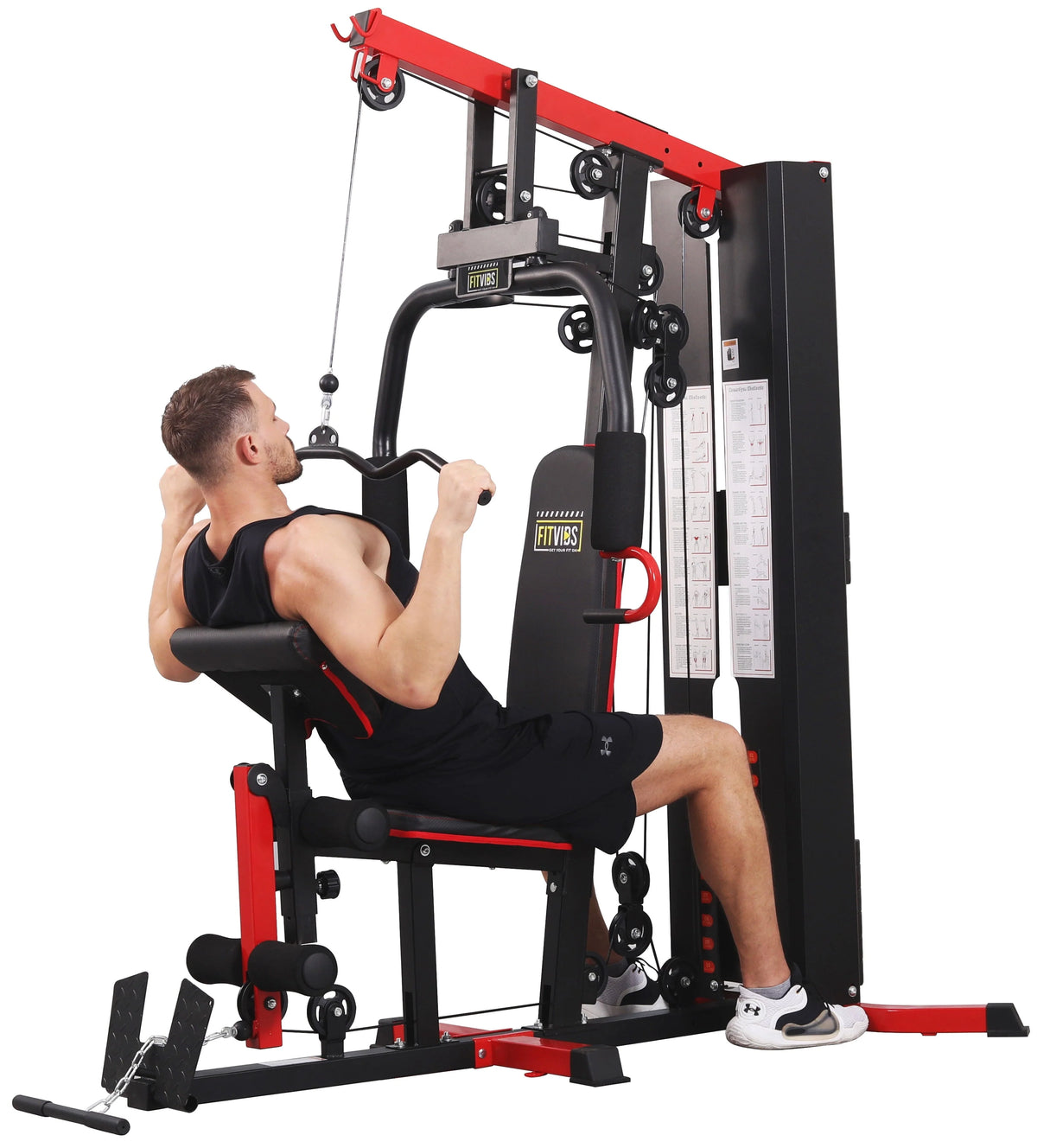 Fitvids LX750 Home Gym System Workout Station with 330 lb of Resistance, 122.5 lb Weight Stack, One Station, Comes with Installation Instruction Video, Ships in 5 Boxes