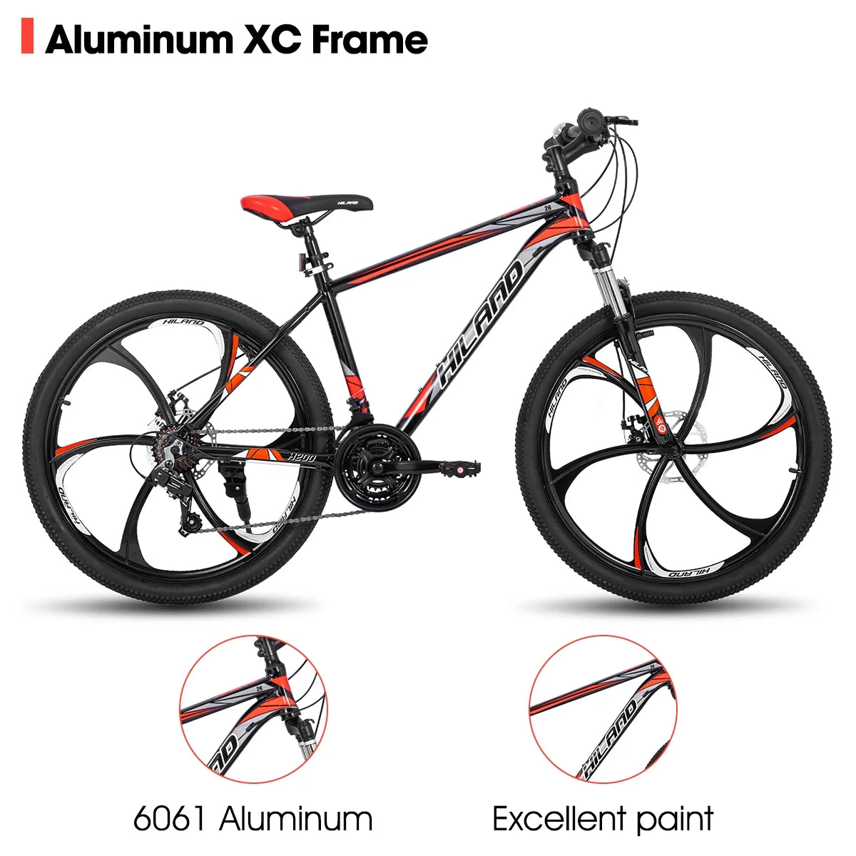 Hiland Mountain Bike, Multi - Spokes, Shimano 21 Speeds Drivetrain, Aluminum Frame 26 in Wheels, Men'S MTB Bicycle, White