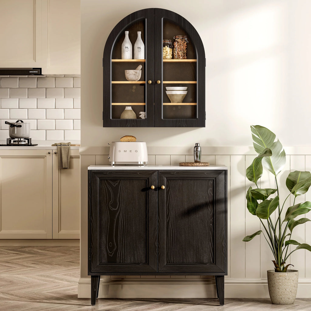 EYYTHUNG Modern Arched Wall Cabinet, Large Medicine Cupboard, Black Cabinet for Bathroom with Adjustable Shelf, Black Oak