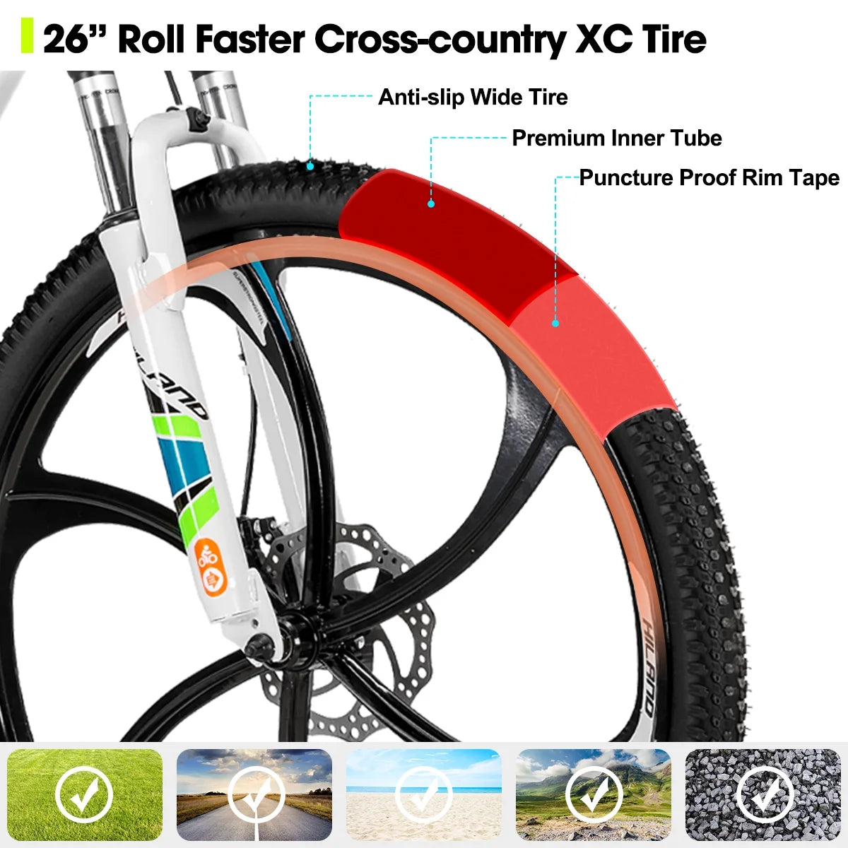 Hiland Mountain Bike, Multi - Spokes, Shimano 21 Speeds Drivetrain, Aluminum Frame 26 in Wheels, Men'S MTB Bicycle, White