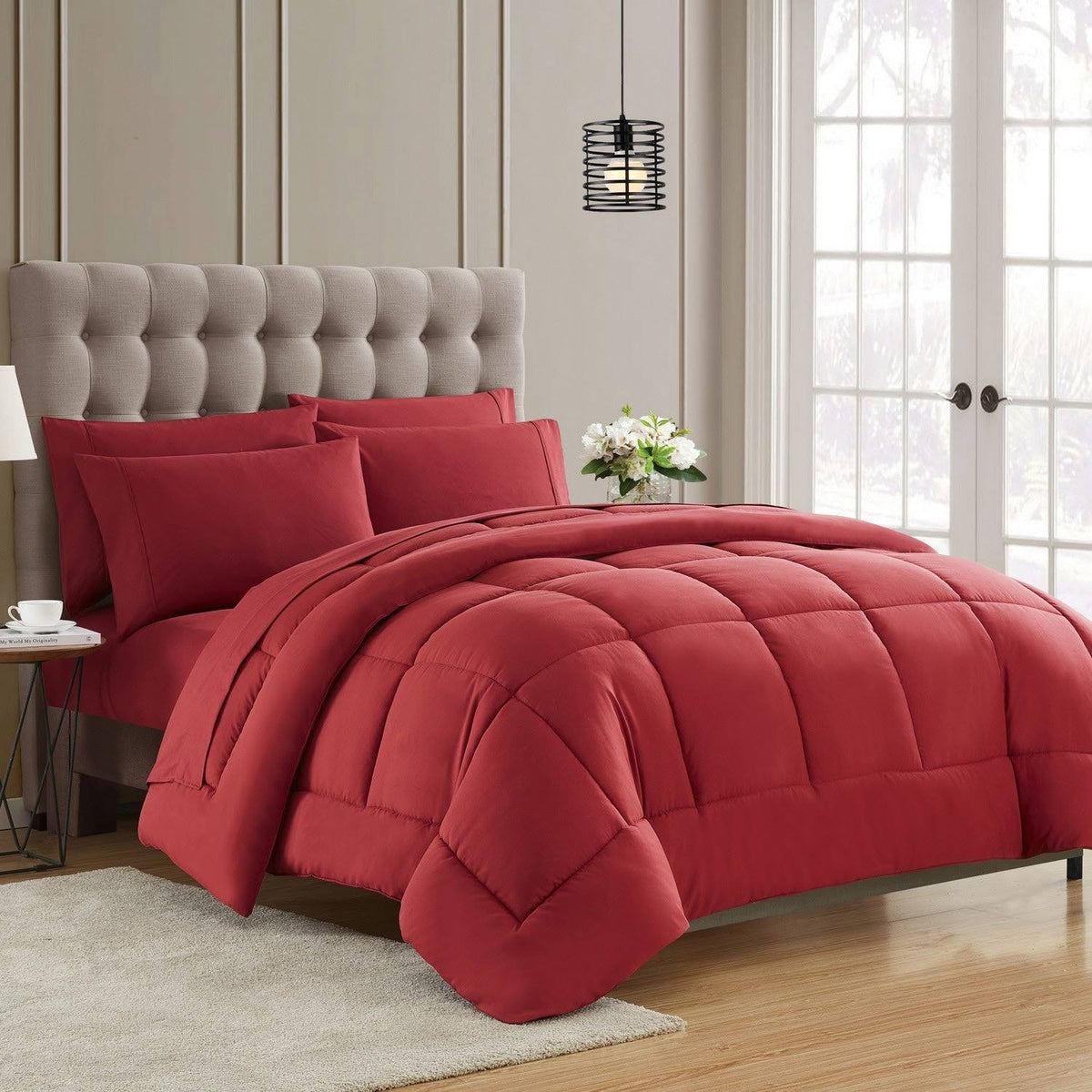Sweet Home Collection 7 Piece Bed-in-a-Bag Down Alternative Comforter & Sheet Set - Black - Queen