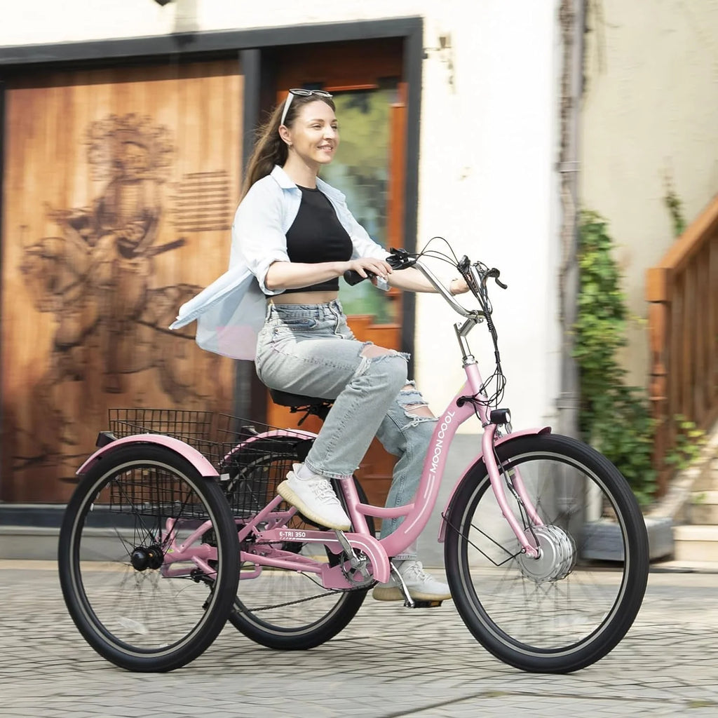 ABORON 24" 26" Electric Tricycles, 36V 10ah 350W Lithium Battery, 7 Speed E - Trike for Adults with Large Capacity Rear Basket & Adjustable Seat