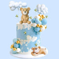LEFUBABY 3D Bear Balls Cake Toppers for Birthday Baby Shower Party Decorations (Blue Ball)