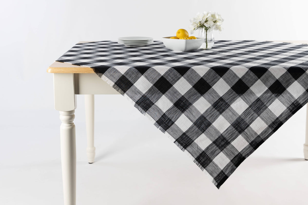 Mainstays Buffalo Plaid Woven Cotton Table Throw - Black & White - 1 Each