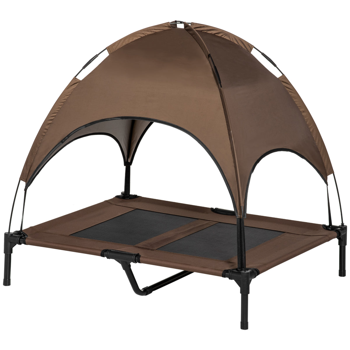 PawHut Erhöhtes Hundebett mit Baldachin, Haustierbett, Hundeliege outdoor mit Dach, Atmungsaktiv, Taftstoff für Camping Kaffee 92 x 76 x 90 cm