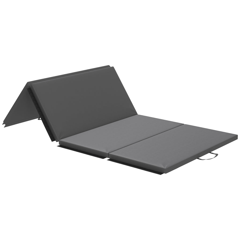 HOMCOM Gymnastikmatte Yoga Pilates Fitness faltbar in 4 mit Griffen synthetischer Bezug 240 x 120 x 5 cm Grau