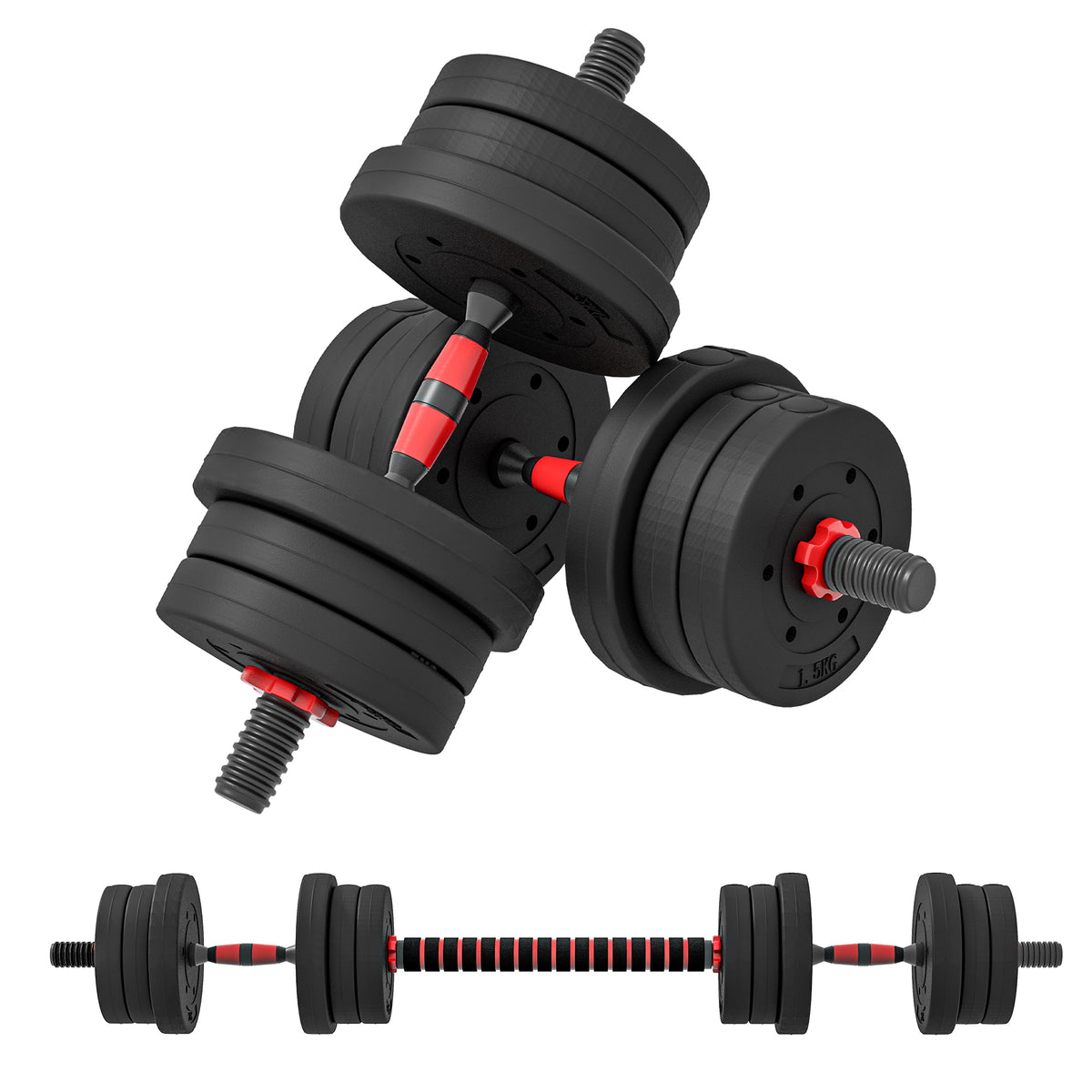 HOMCOM 2 in 1 Hanteln Set 20 kg verstellbare Kurzhantel & Langhantel professionell Dumbbell Krafttraining Schwarz