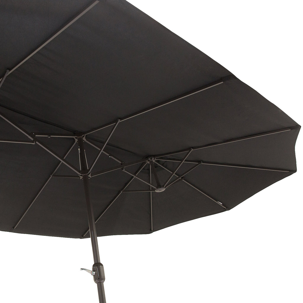 Outsunny Doppelsonnenschirm 455 x 270 cm Gartenschirm mit Handkurbel oval stabil Metallstange Marktschirm Doppelsonnenschirm Terrassenschirm Sonnenschutz für Strand Balkon Terrasse Garten Schwarz