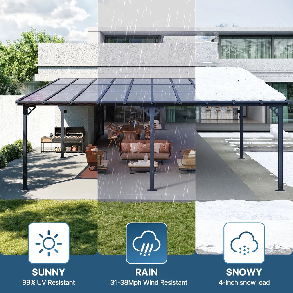 Sumnthink 10'X12' Gazebo for Patio, Gazebo Pergola with Sloped Roof, Large Wall - Mounted Heavy Duty Awnings, for Patio, Deck and Backyard