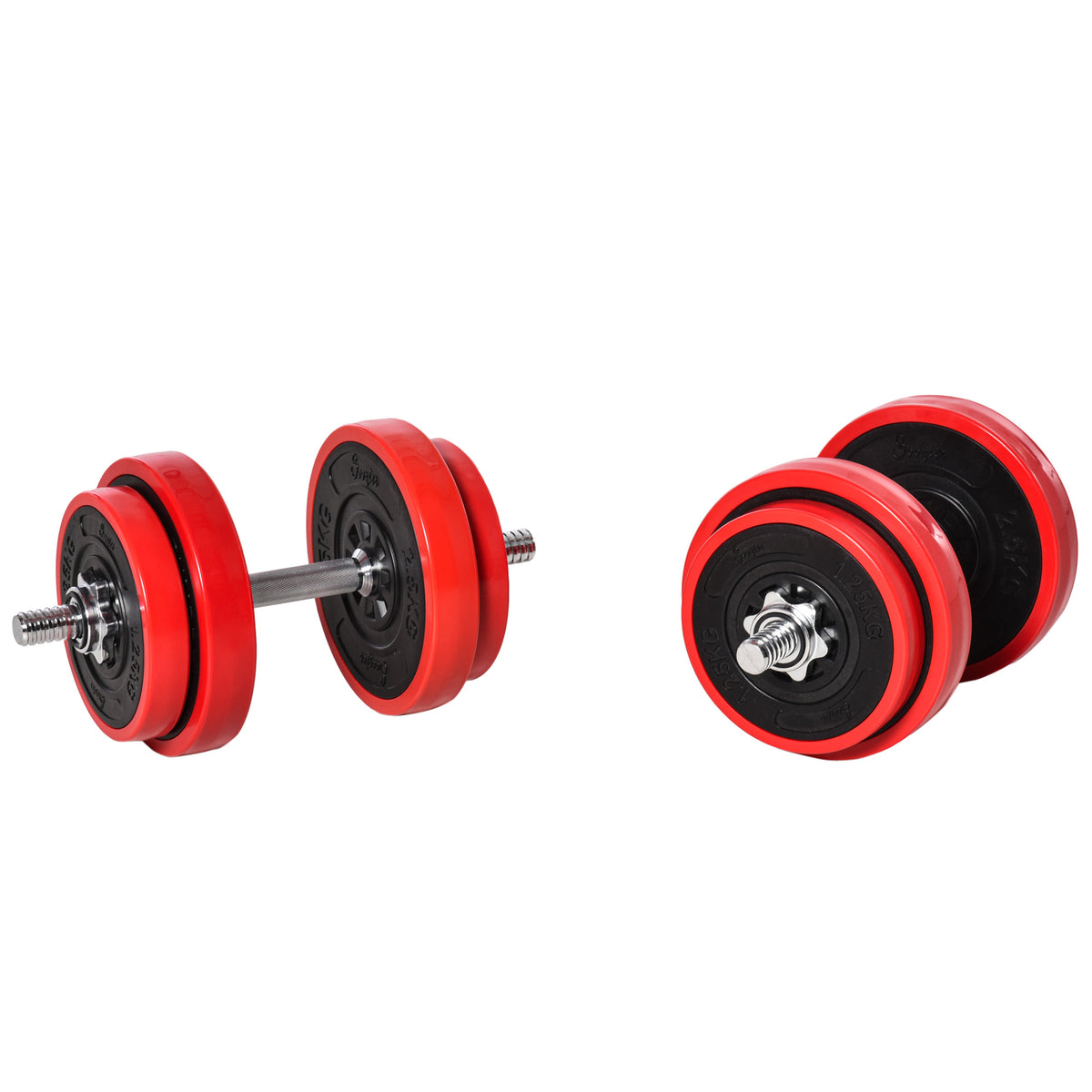 HOMCOM Hantelset 20/30KGS 2-IN-1 Hanteln&Langhanteln verstellbar Gewichtheben für Zuhause Fitness Muskel Rot+Schwarz 21,5 x 21,5 x 3,8 cm