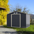 Costway Metal Storage Shed for Garden and Tools w/Sliding Double Lockable Doors, Size: 9.1 ft x 6.3 ft x 6.6 ft, Gray