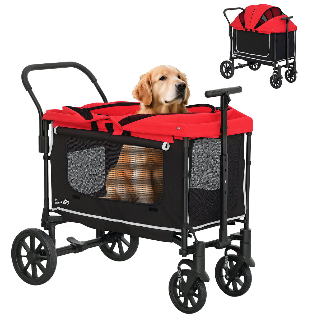 PawHut Hundewagen Hundebuggy klappbar für Hunde & Katzen bis 30 kg 110 x 65 x 102 cm Rot