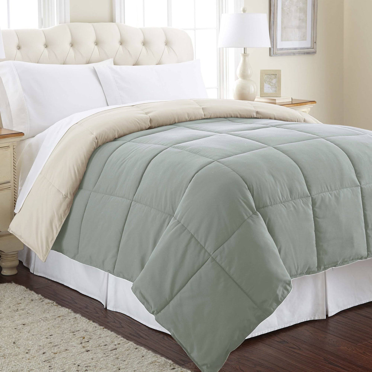 Down Alternative Reversible Comforter Dusty Sage/Almond Queen
