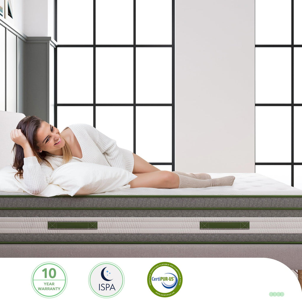 12 inch Queen Mattresses. Pocket Spring Hybrid Mattress with Gel Memory Foam for Cool Sleep