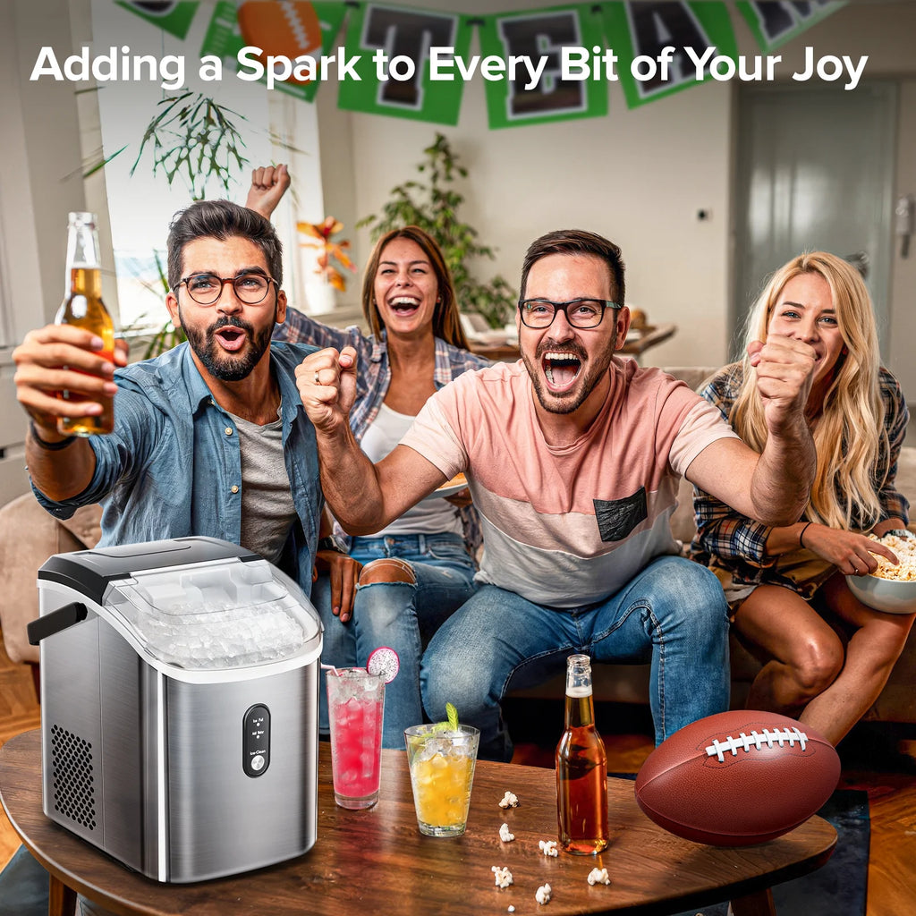 Auseo Nugget Ice Maker Countertop, Ready in 6 Mins, 35 lb Each Day with Self - Cleaning, Portable Sonic Ice Machine for Home/Office/Bar, Black