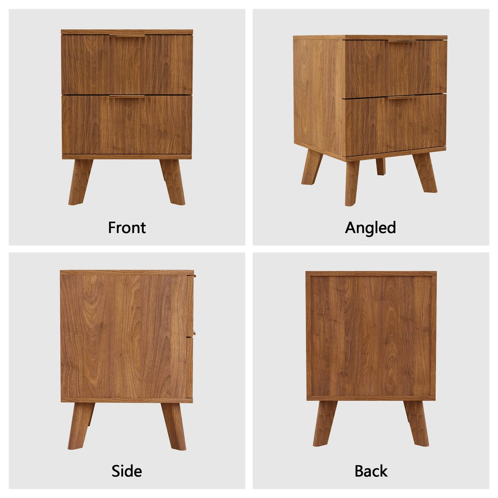 YOCWO Fluted Nightstand for Bedroom Set of 2, Wood Bedside Table Set of 2 with Drawers, Black