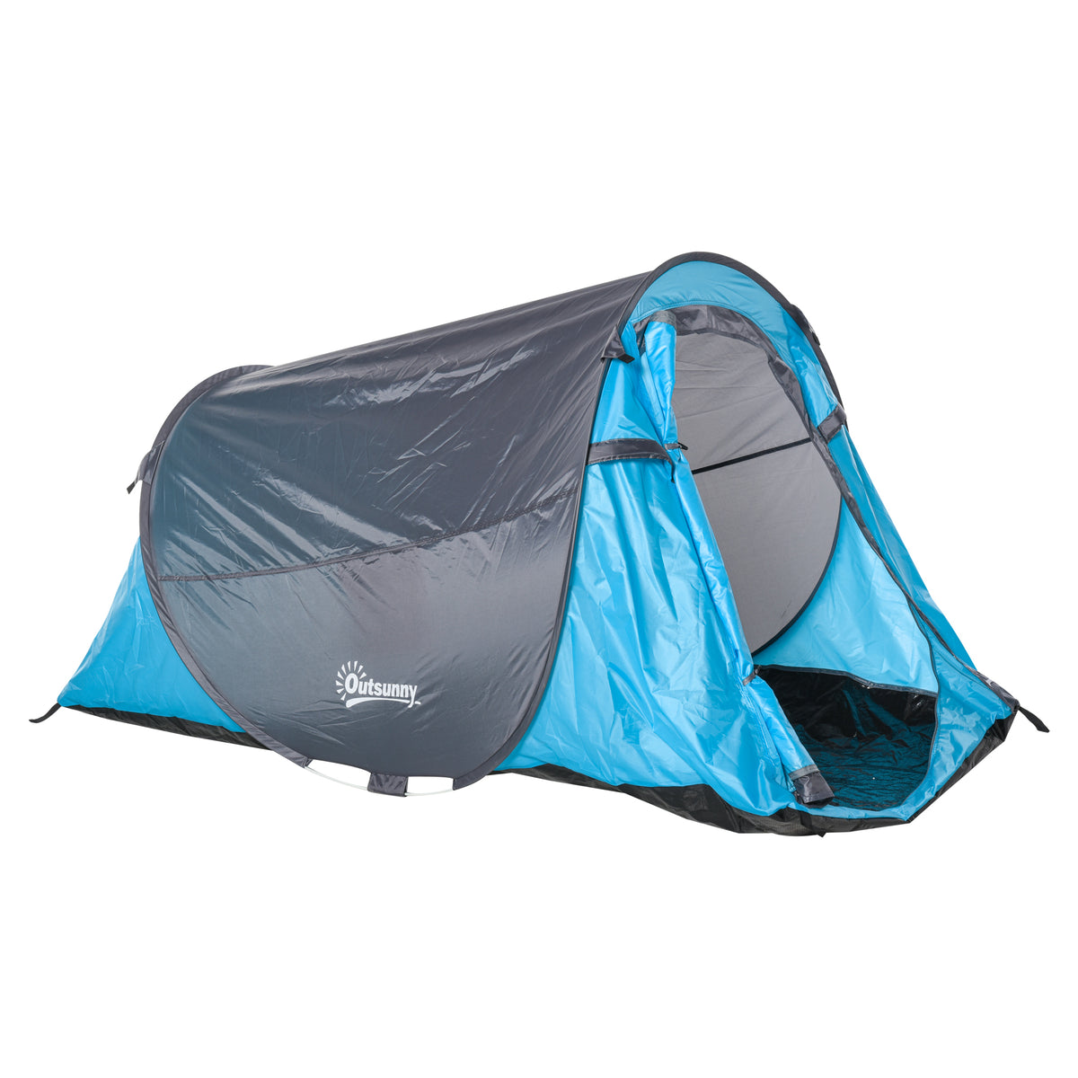 Outsunny Pop up Zelt für 1-2 Personen Campingzelt für 3 Jahreszeiten Polyester Glasfaser Blau+Grau 220 x 108 x 110 cm