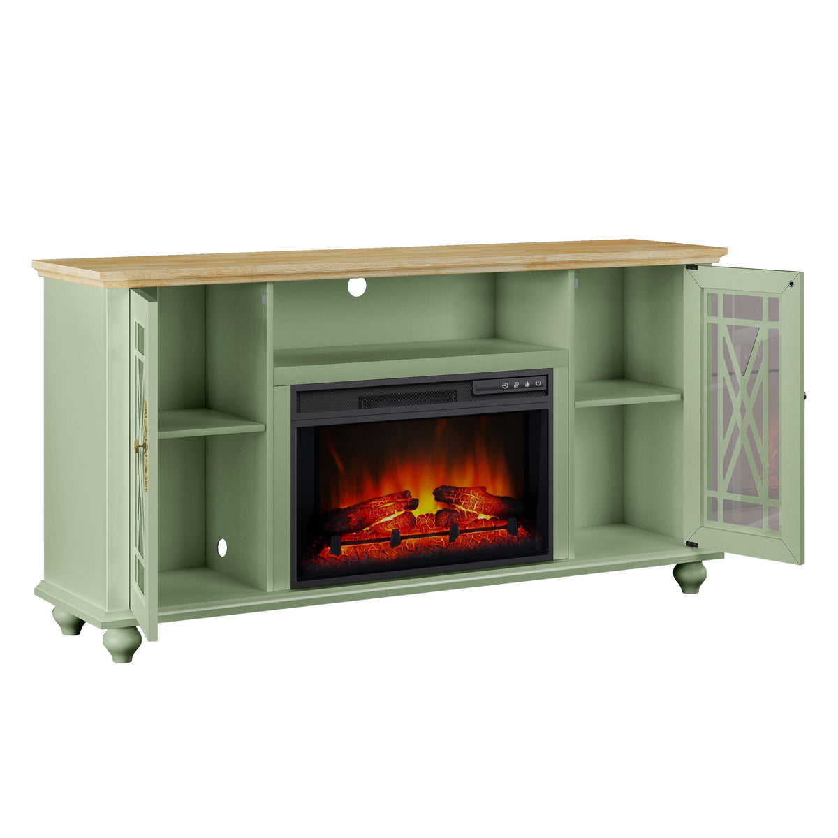 FESTIVO Elegant 61" TV Stand with Fireplace - Green