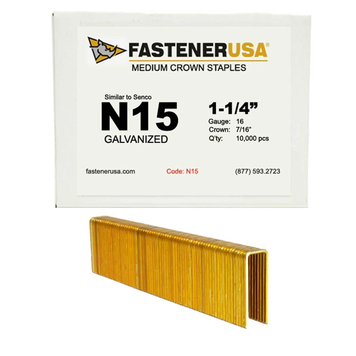 N15 Medium Crown Staples, 16 Gauge, 7/16 in Crown, 1-1/4 in Leg, Galvanized (10,000-Pack)