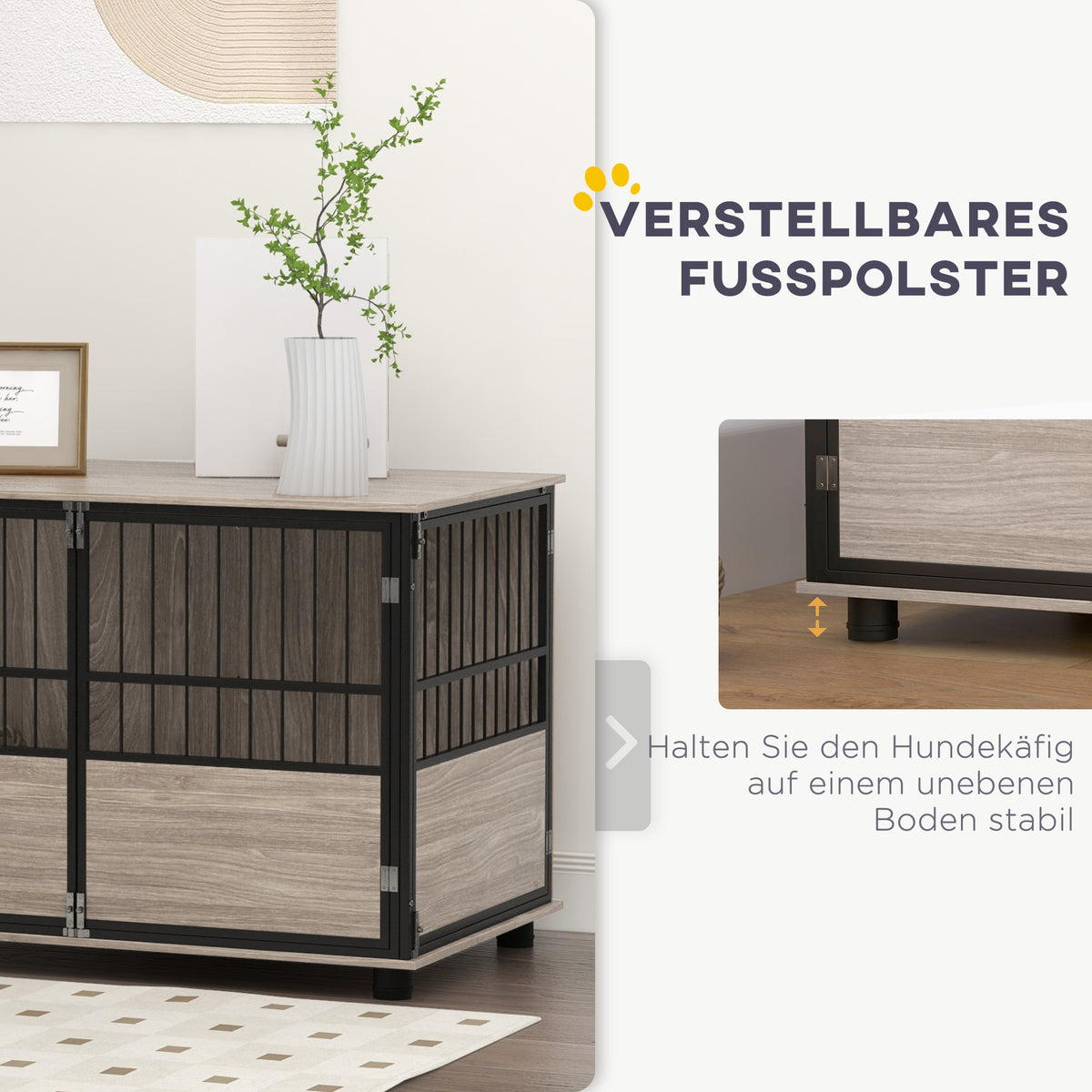 PawHut Hundebox, robust & stilvoll, 100x60x68cm, Walnussholz-Finish & Schwarz