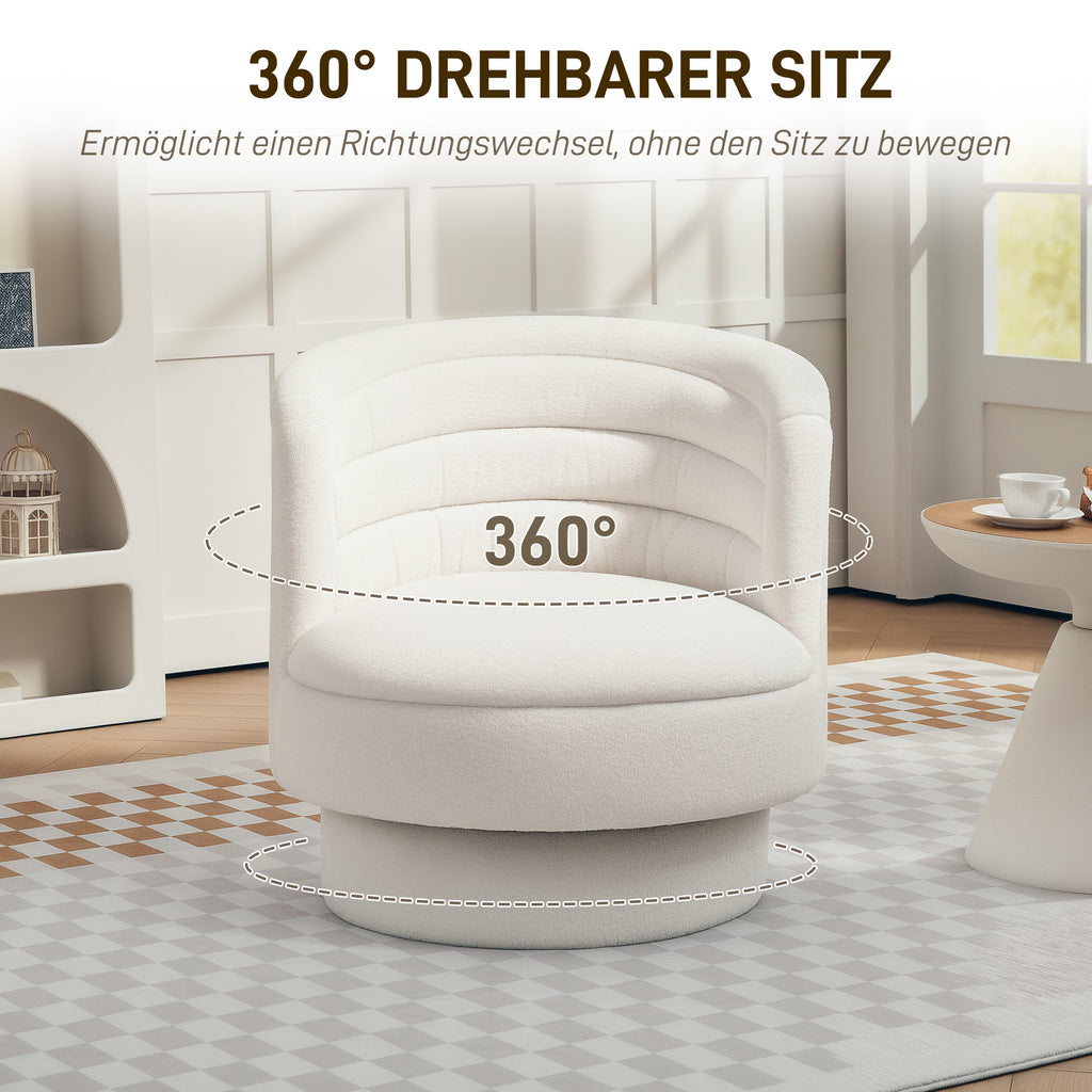 HOMCOM Drehbarer Polstersessel, Moderner Lounge-Sessel mit Kautschukholzrahmen, für Wohnzimmer, Schlafzimmer, Cremeweiß