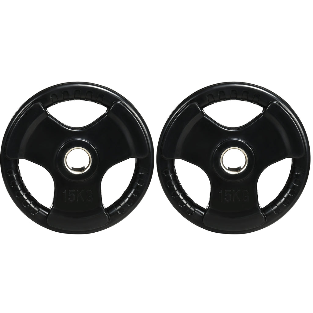 SPORTNOW Hantelscheibe, 2er-Set, 15 kg pro Scheibe, drei Griffe, bodenschonender Gummimantel, Metall