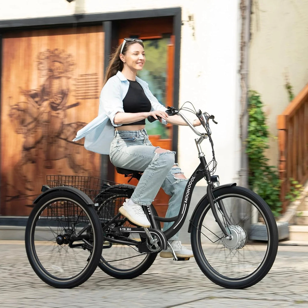 ABORON 24" 26" Electric Tricycles, 36V 10ah 350W Lithium Battery, 7 Speed E - Trike for Adults with Large Capacity Rear Basket & Adjustable Seat