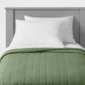 Twin Box Stitch Microfiber Kids' Quilt Green - Pillowfort