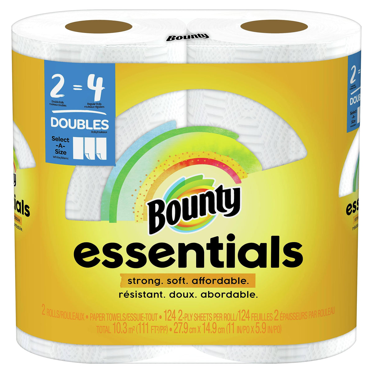 Bounty Essentials Select-A-Size Paper Towels, White, 2 Double Rolls