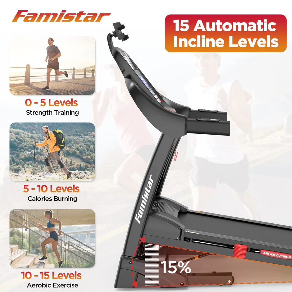 4.5HP Foldable Treadmill, 15 Auto Incline Levels, 10MPH Speed, 300LB Capacity, Home Exercise Machine