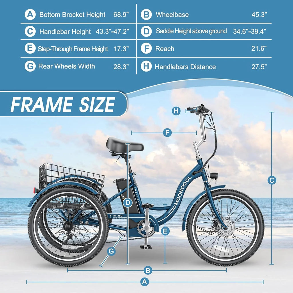 ABORON 24" 26" Electric Tricycles, 36V 10ah 350W Lithium Battery, 7 Speed E - Trike for Adults with Large Capacity Rear Basket & Adjustable Seat