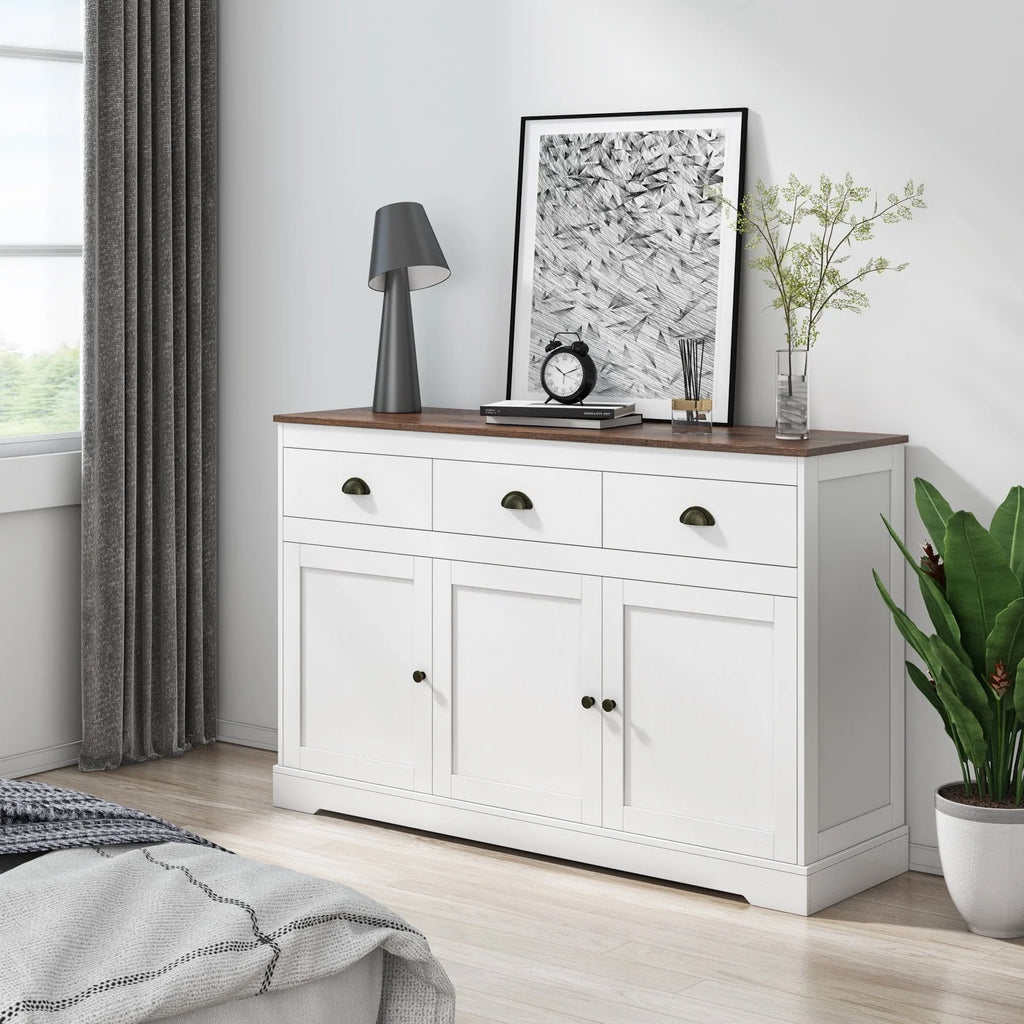 Homfa Sideboard Storage Cabinet with 3 Drawers & 3 Doors, 53.54'' Wide Buffet Cabinet for Dining Room, White