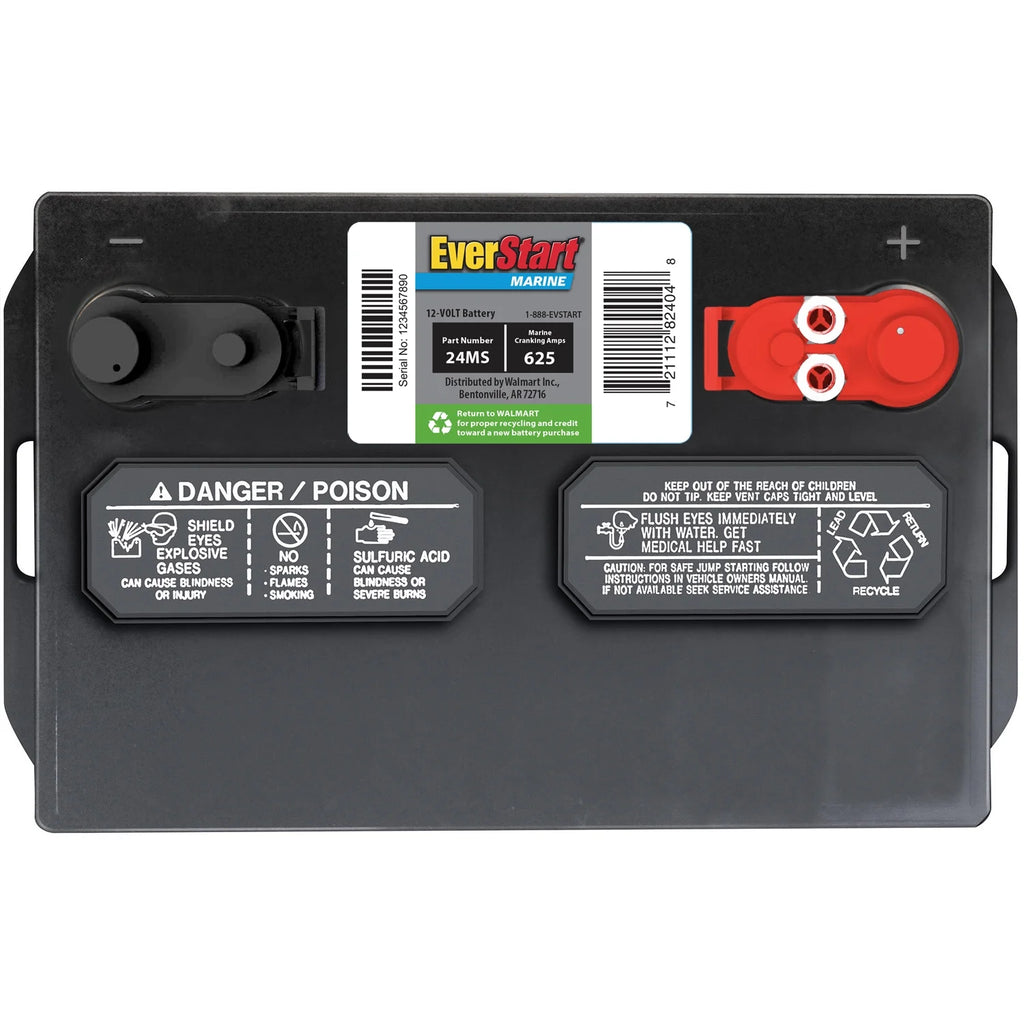 Everstart Lead Acid Marine Starting Battery, Group Size 24MS 12 Volt, 1000 Mca*