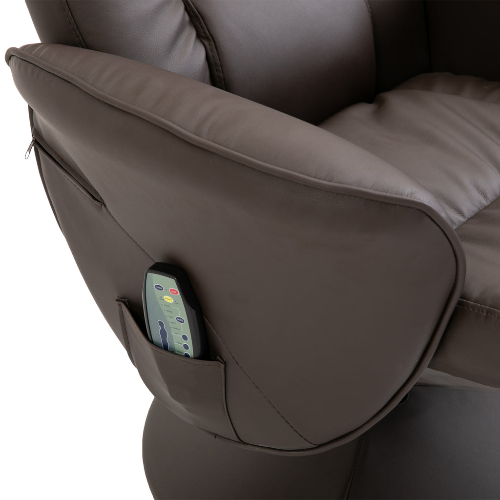 HOMCOM Relaxsessel mit Hocker, drehbarer Fernsehsessel mit 10 Massagepunkte, Liegefunktion, Massagesessel mit Fernbedienung, Seitentasche, TV-Sessel, Kunstleder, Braun
