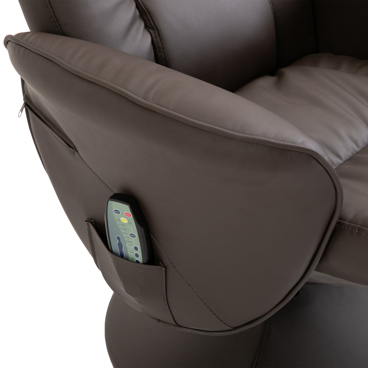 HOMCOM Relaxsessel mit Hocker, drehbarer Fernsehsessel mit 10 Massagepunkte, Liegefunktion, Massagesessel mit Fernbedienung, Seitentasche, TV-Sessel, Kunstleder, Braun