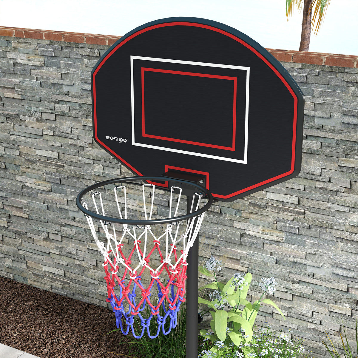 SPORTNOW Basketballständer, höhenverstellbar, robust, 1,7-2,3 m Korbhöhe, Stahlrahmen, Schwarz