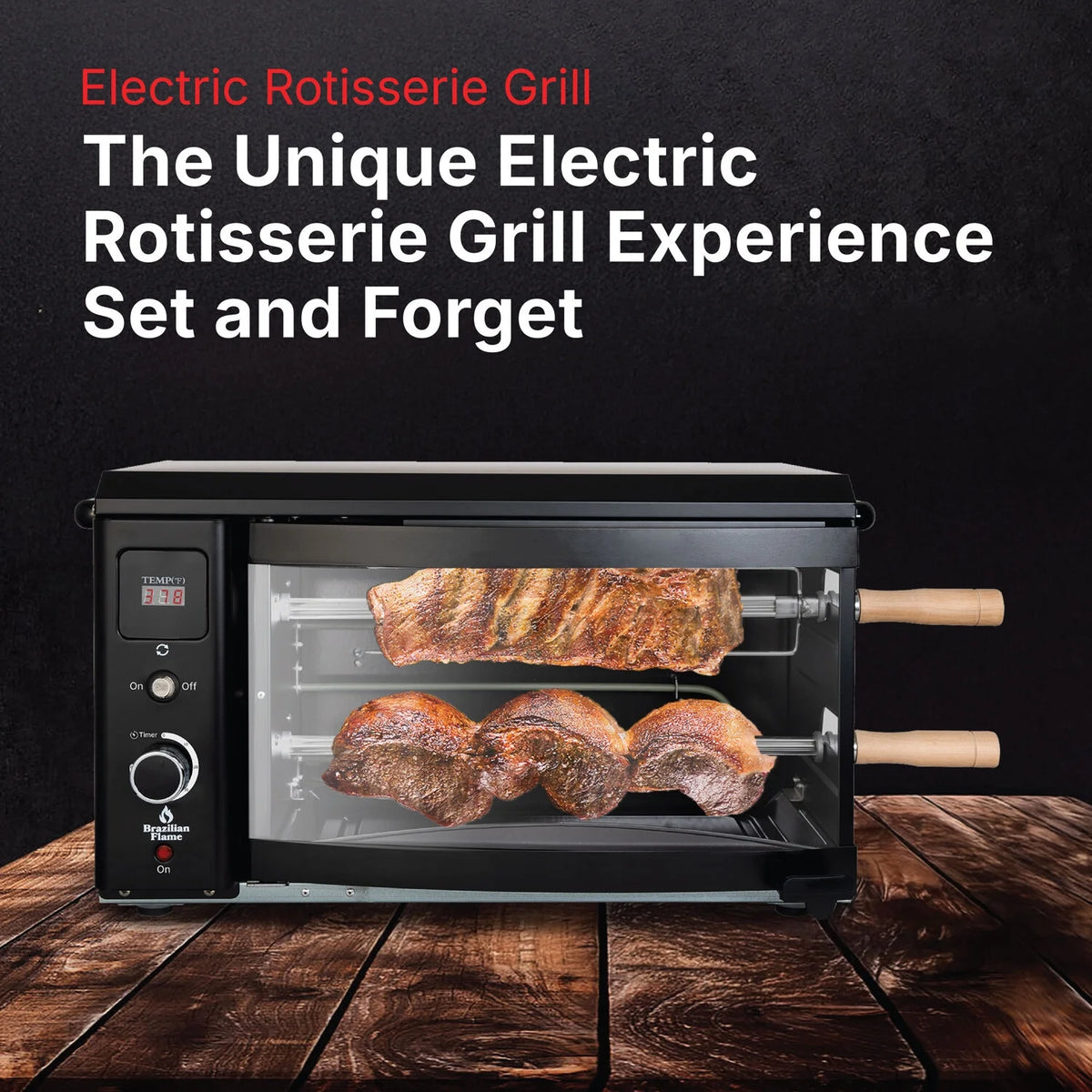 Brazilian Flame 2 - Skewer Brazilian Rotisserie Electric Grill in Red