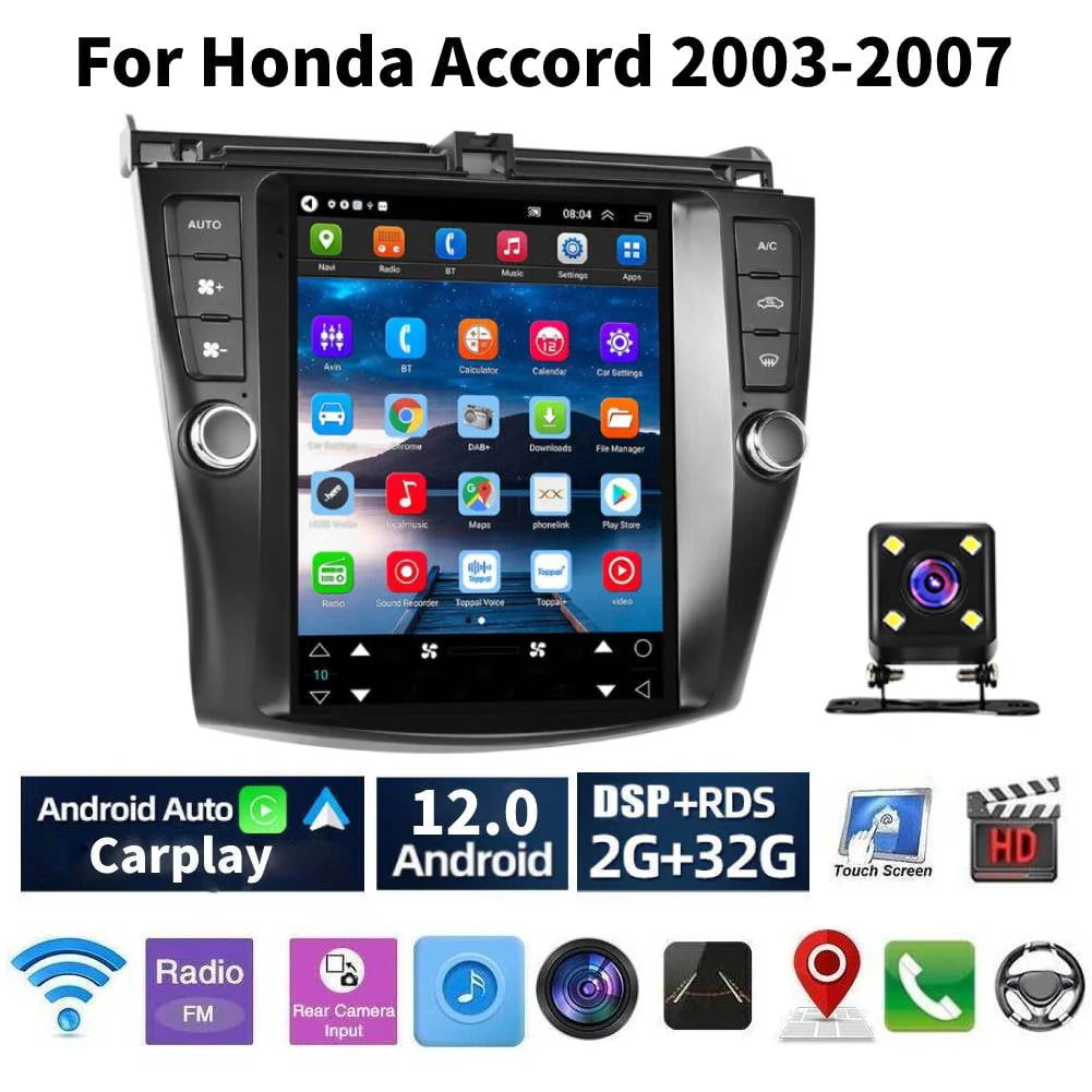Car Radio Stereo for Honda Accord 2003 - 2007, 9.7" Touchscreen Android 12 Support Carplay Android Auto/Navigation/Bluetooth/USB/Video/Steering Wheel Control/Rear Camera/ 2+32G, Black