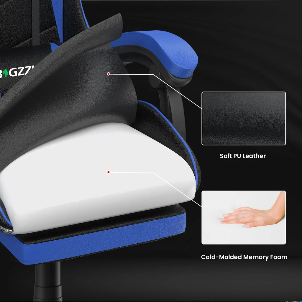 Bigzzia Gaming Chair Office Chair, Ergonomic Game Chair with Height Adjustable Headrest and Lumbar Support for Adults Teens, Black & White