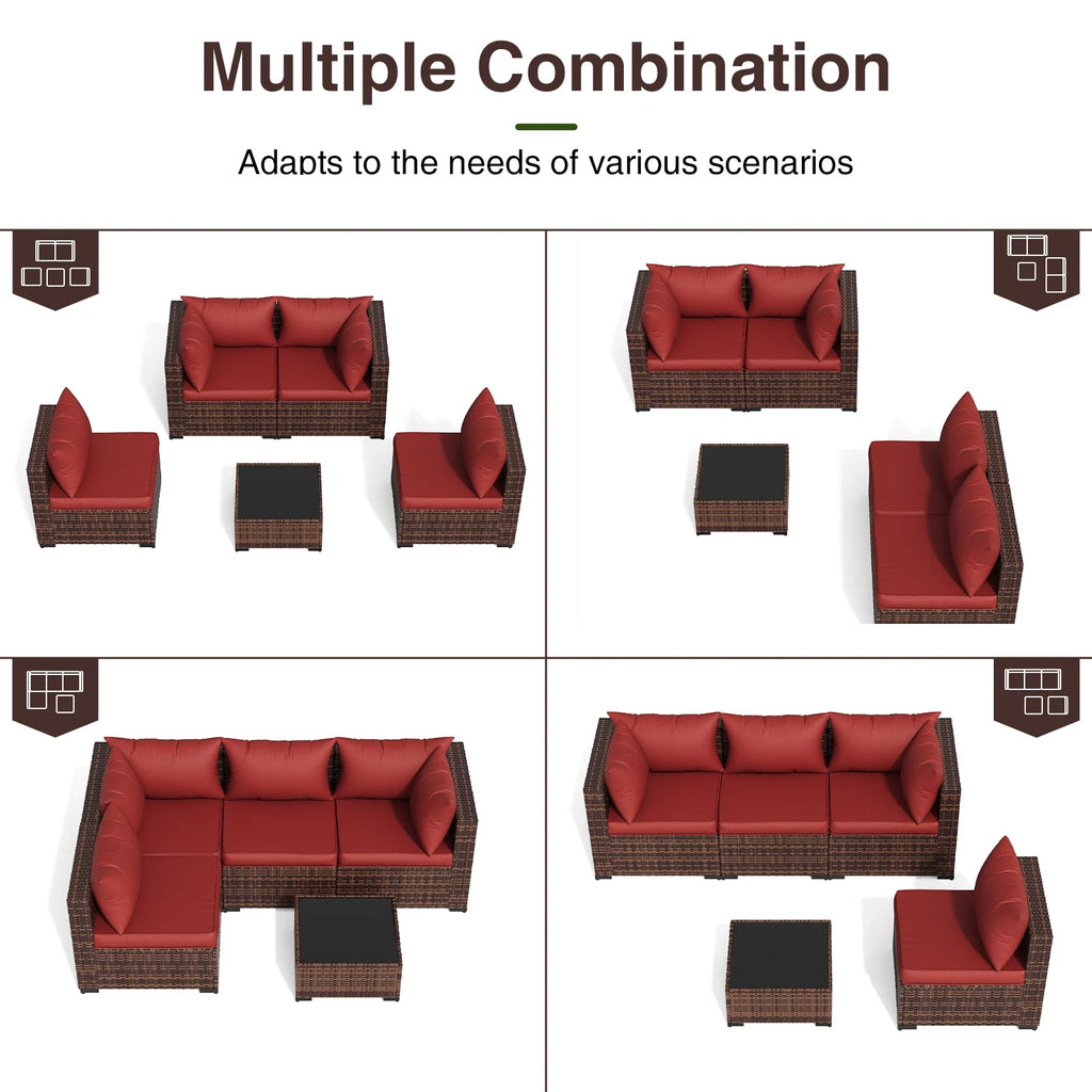 ELPOSUN Patio Furniture Set, Outdoor Patio Furniture Wicker Furniture Couch Set, 5 Pieces Outdoor Sectional Sofa, Patio Furniture Set, Outdoor Patio Set for Balcony Furniture (Grey)