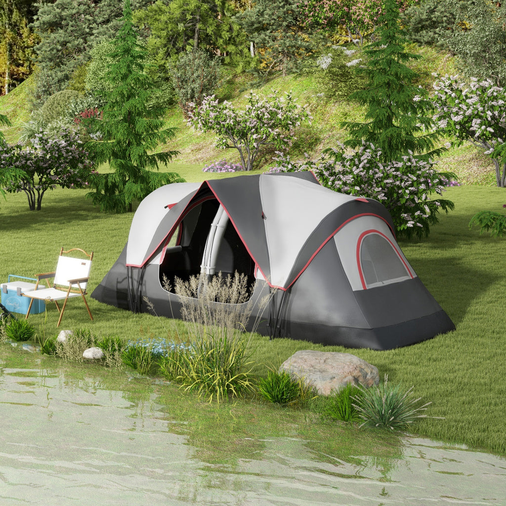 Outsunny Campingzelt, 2 Räume, Trennwand, für 6-8 Personen, Regenschutz, Grau