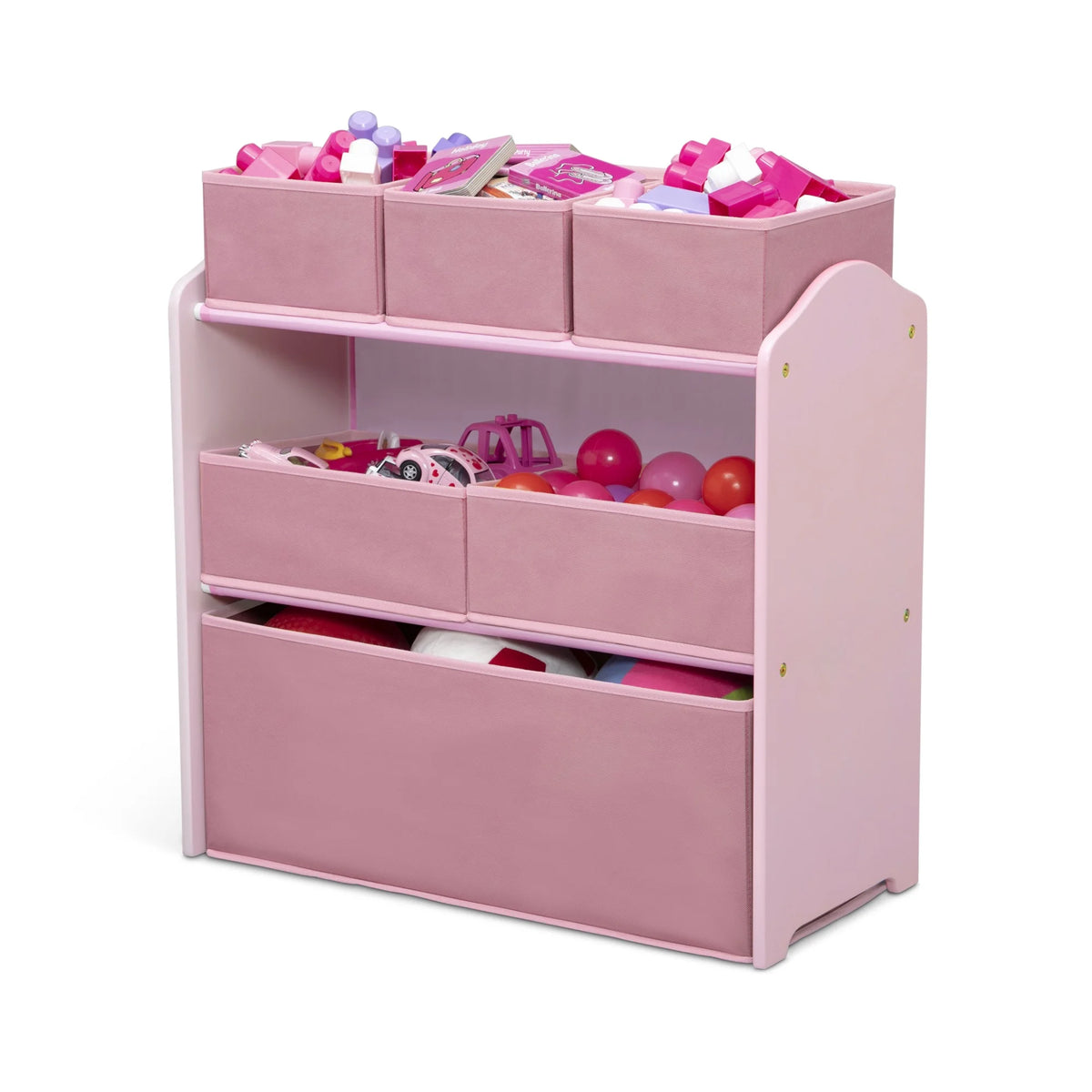 Delta Children 4 - Piece Toddler Playroom Set - Includes Play Table, 2 Chairs and 6 Bin Toy Organizer with Reusable Vinyl Cling Stickers, Light Pink/Dark Pink