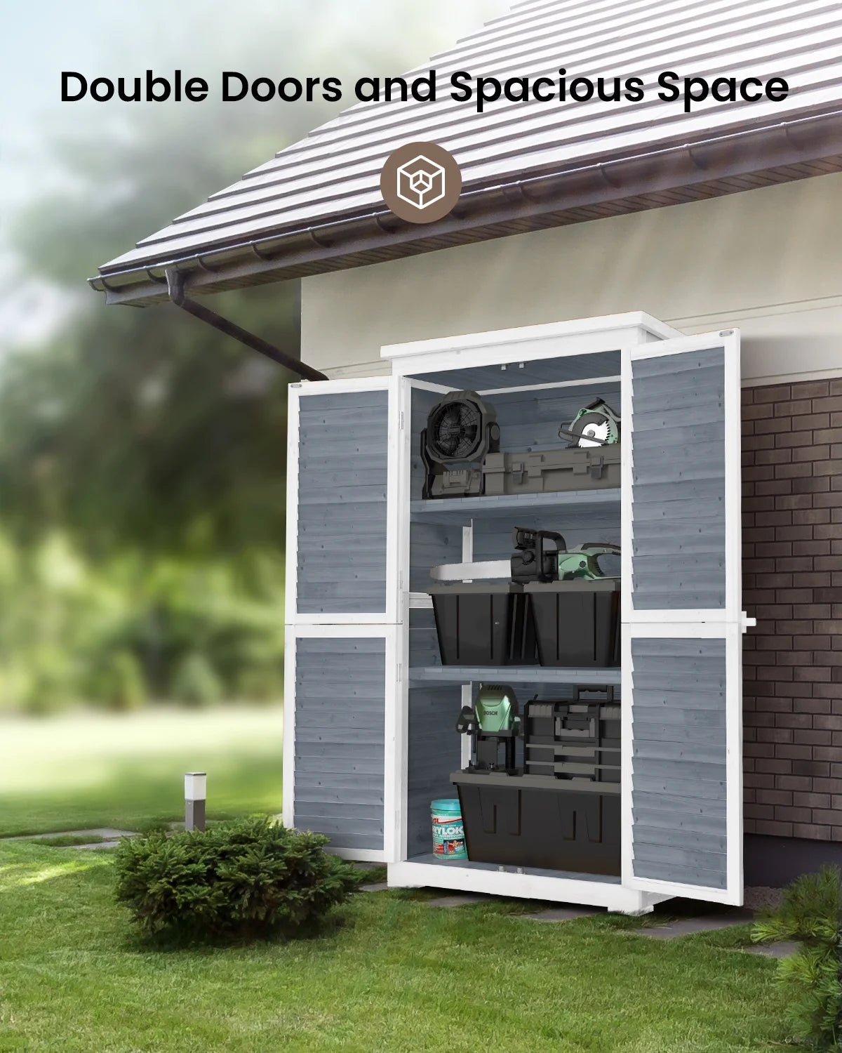 Aiho 55 Wide Outdoor Storage Shed with Lockable Double Doors - Weather - Resistant Garden Shed for Patio, Backyard & Lawn, Gray