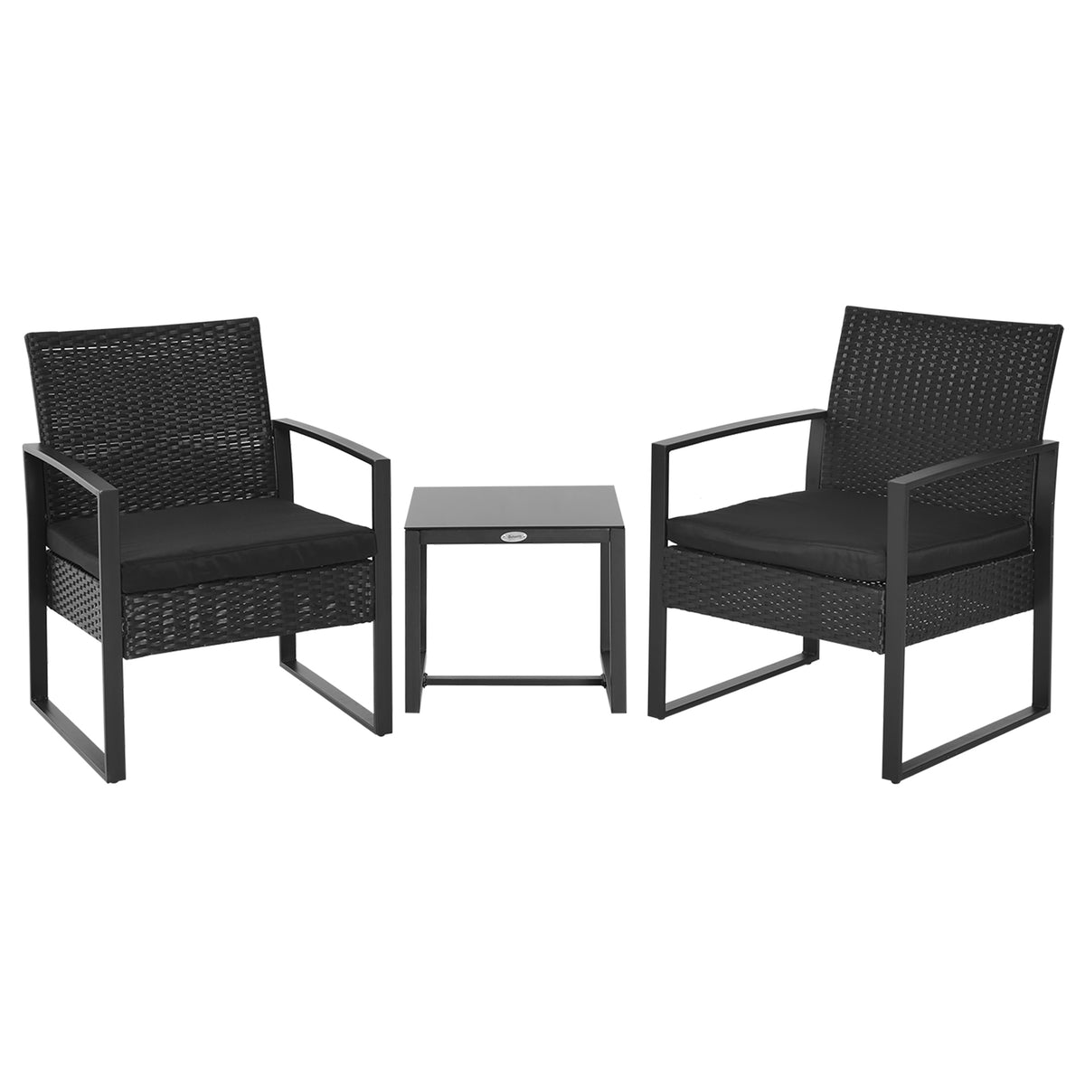 Outsunny Polyrattan Gartenset für 2 Personen Balkonmöbel Set mit Kissen Schwarz