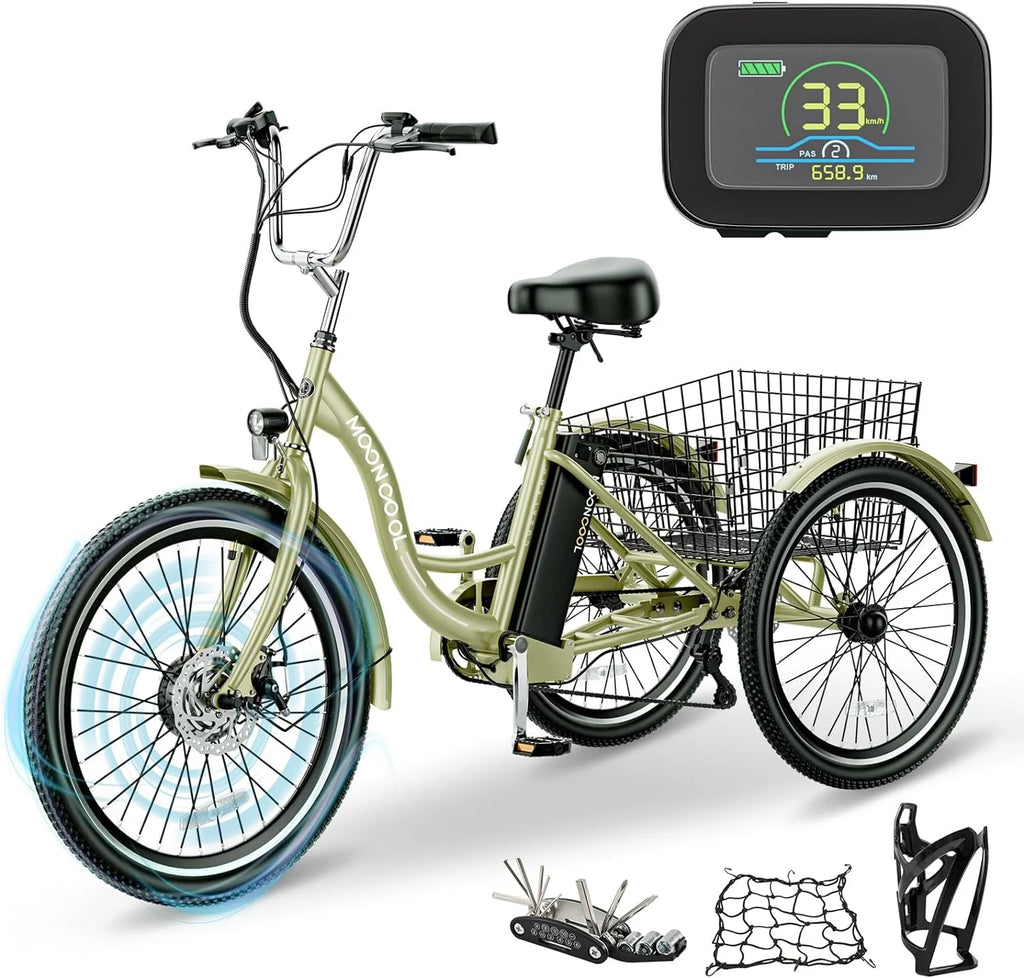 ABORON 24" 26" Electric Tricycles, 36V 10ah 350W Lithium Battery, 7 Speed E - Trike for Adults with Large Capacity Rear Basket & Adjustable Seat