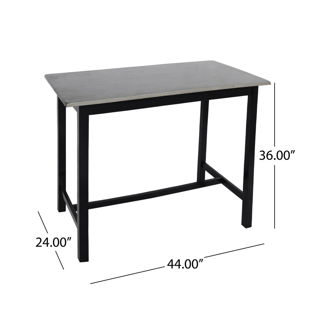 Noble House Dickson Farmhouse 4 Seater Rubber Wood Counter Dining Set, Gray and Black