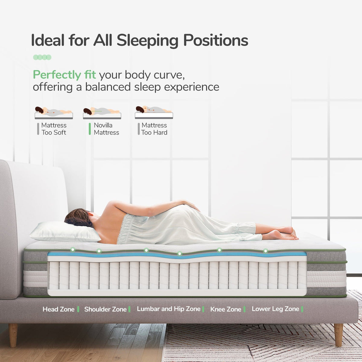 12 inch Queen Mattresses. Pocket Spring Hybrid Mattress with Gel Memory Foam for Cool Sleep
